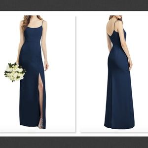 NEW After Six Spaghetti Strap V-Back Crepe Gown with Front Slit Size 8